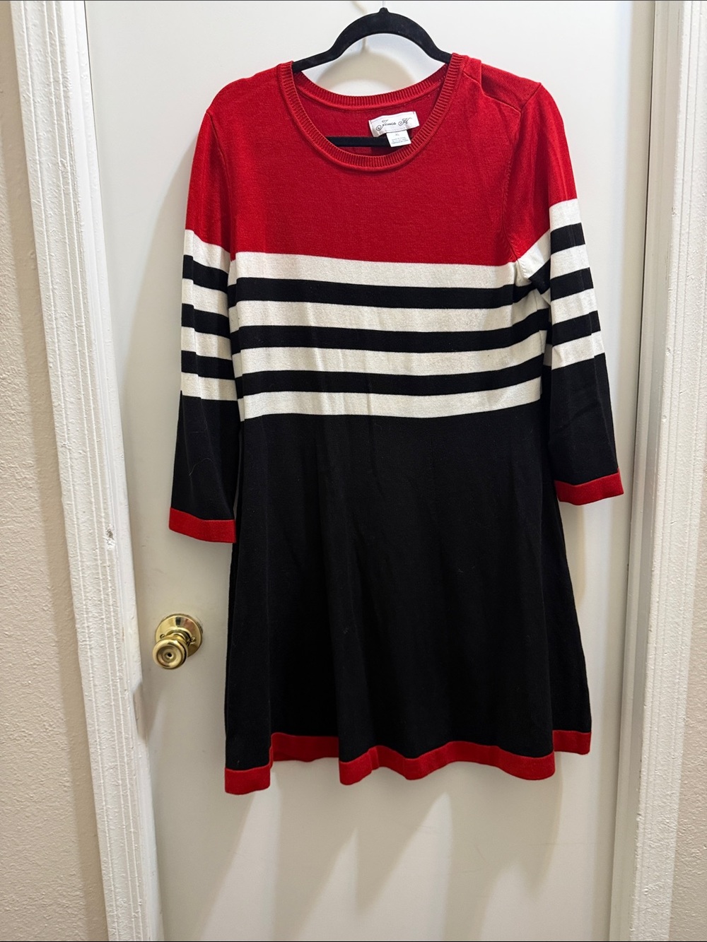 Jessica Howard Red Black White Striped Midi Dress